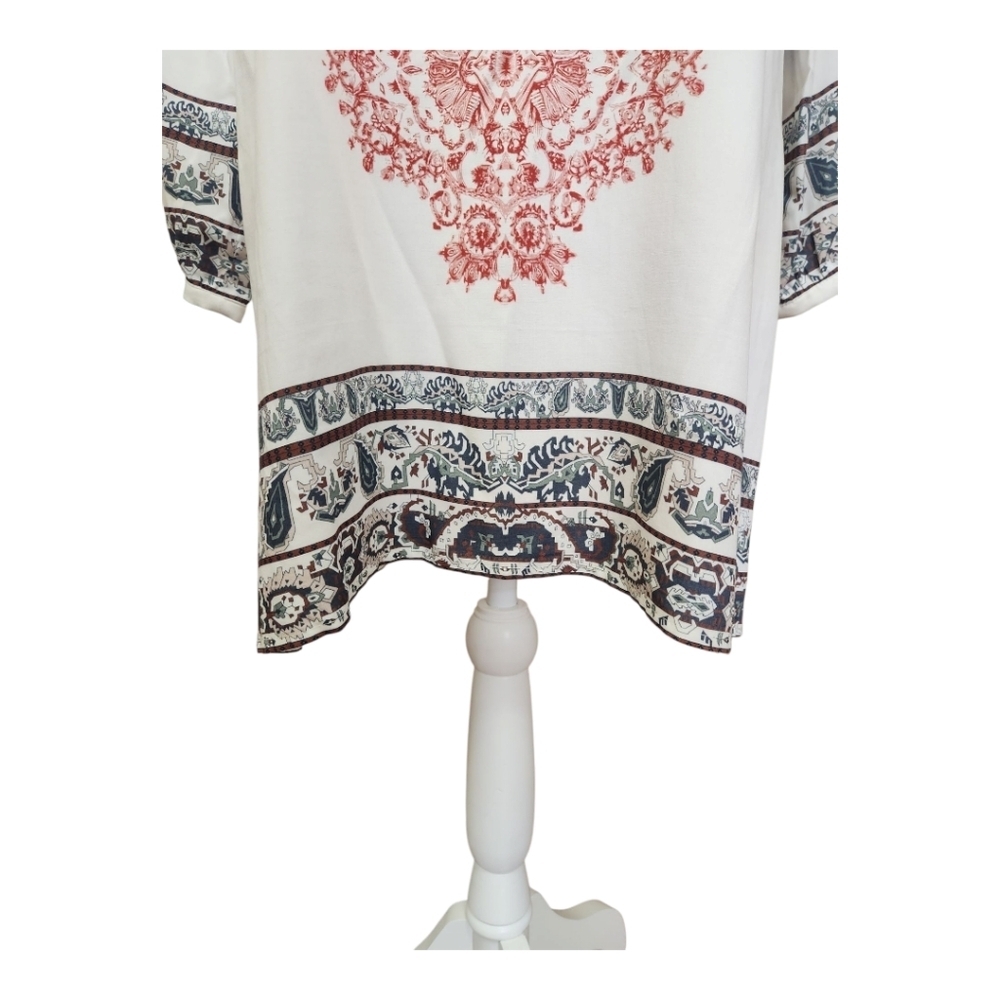 Forest Lily Boho Women's Dress Cream Print 100% Rayon Size 10 - Picture 3 of 13